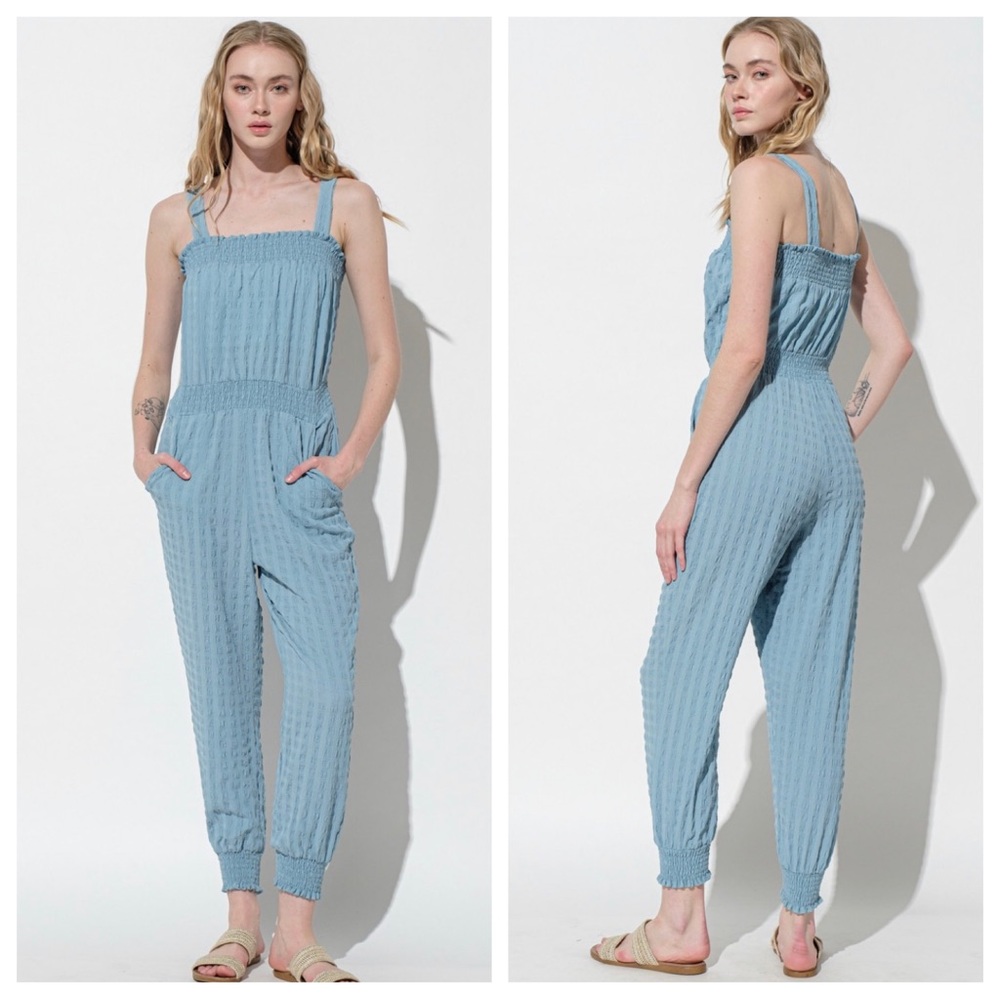 02 Fabulous Textured Fabric Smocked Jumpsuit